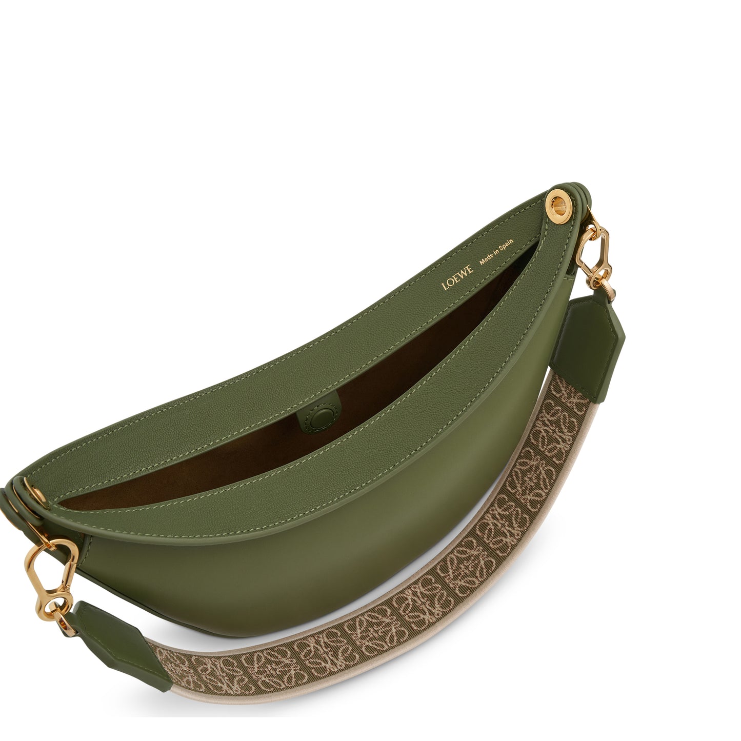 Small Loewe Luna Bag in Satin Calfskin and Jacquard Strap in Avocado Green