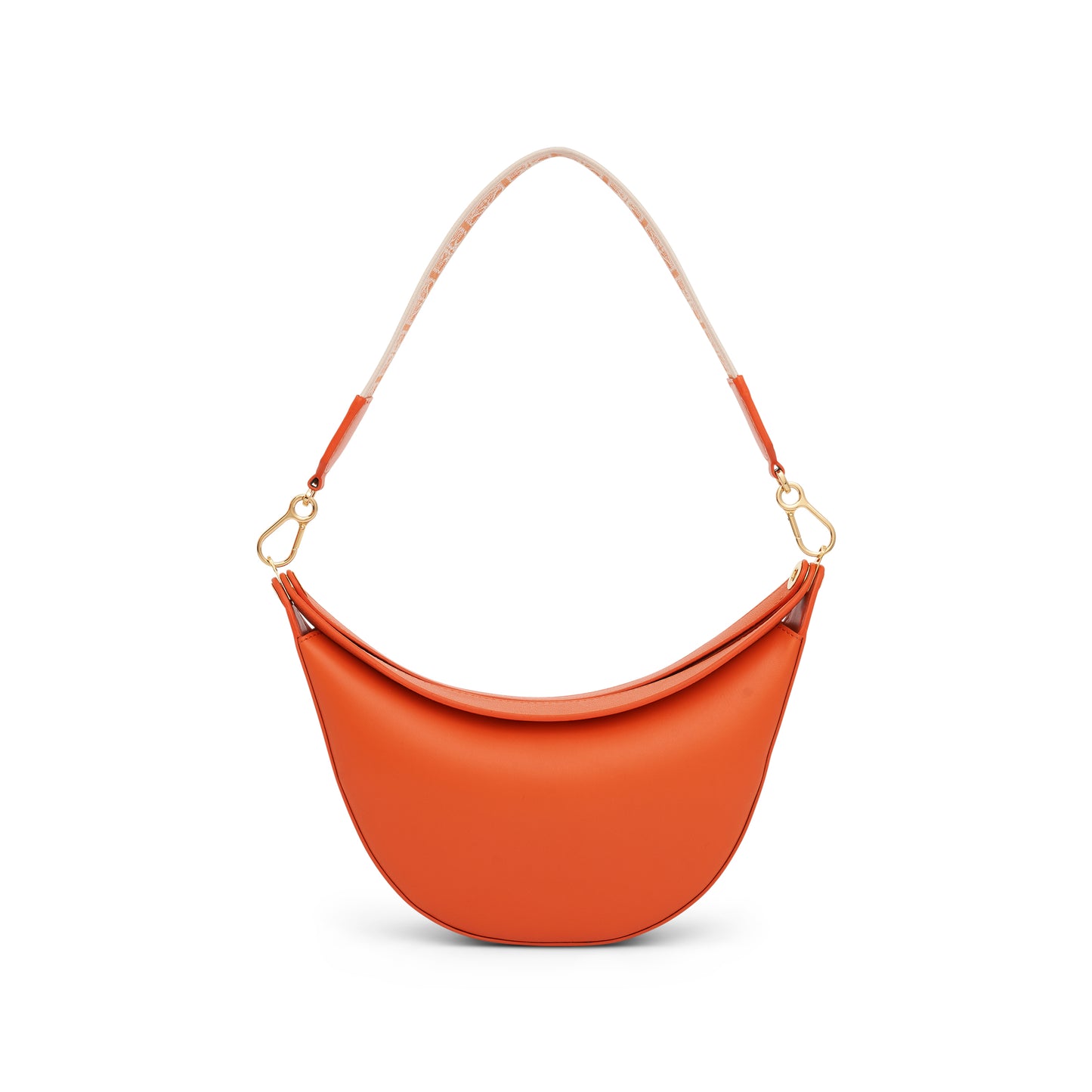 Small Loewe Luna Bag in Satin Calfskin and Jacquard Strap in Orange