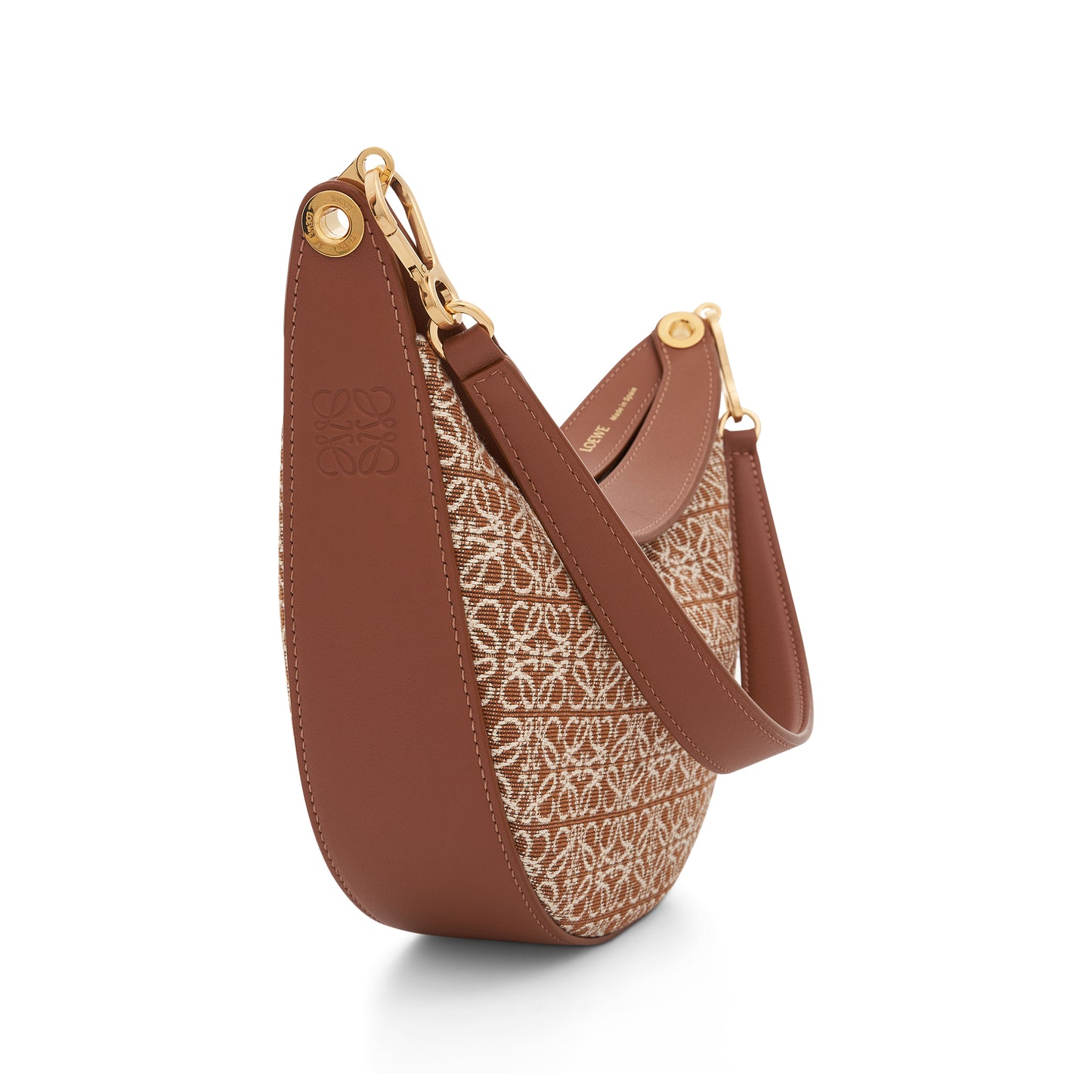 Small Loewe Luna Bag in Anagram Jacquard and Classic Calfskin in Tan