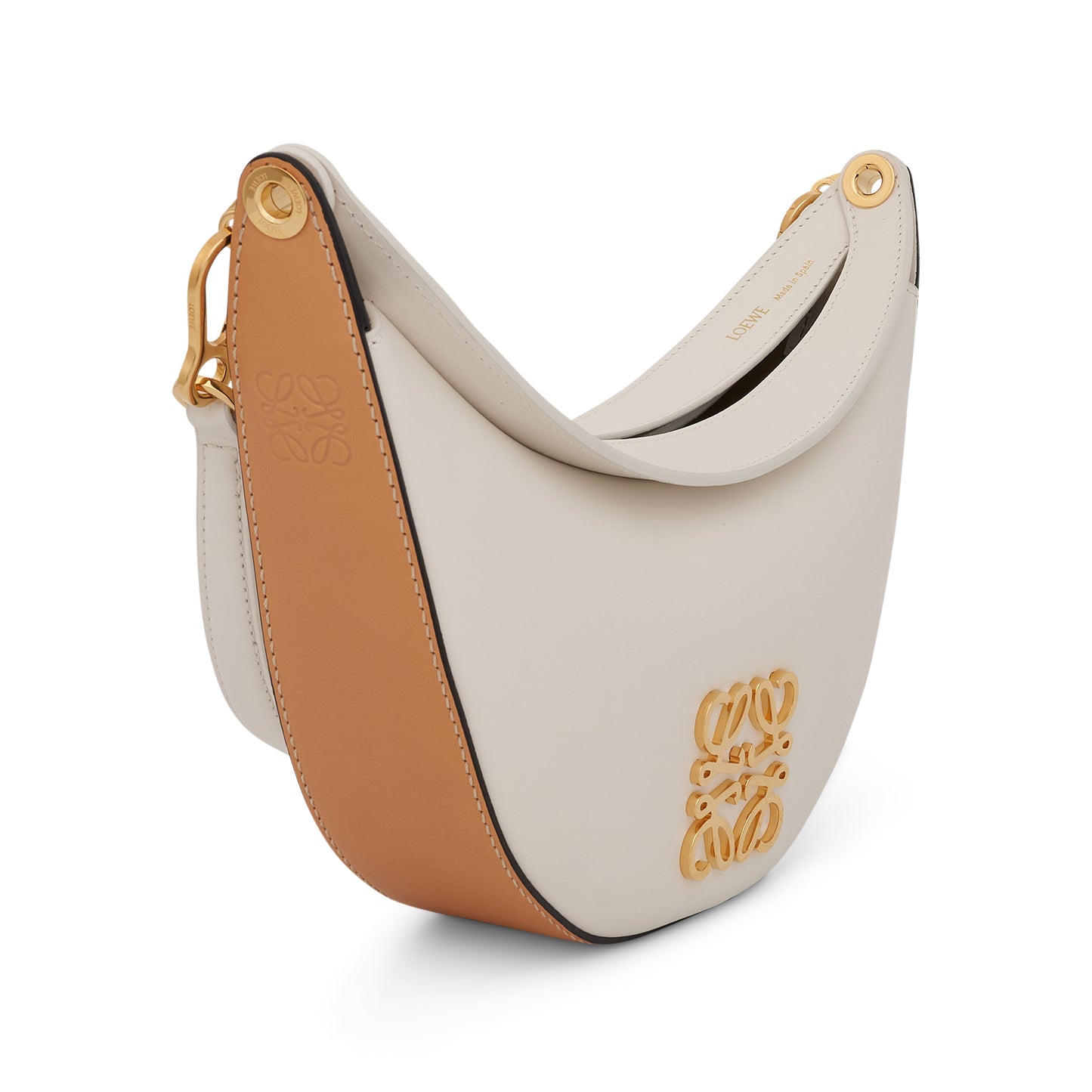 Small Loewe Luna Bag in Satin Calfskin in Soft White