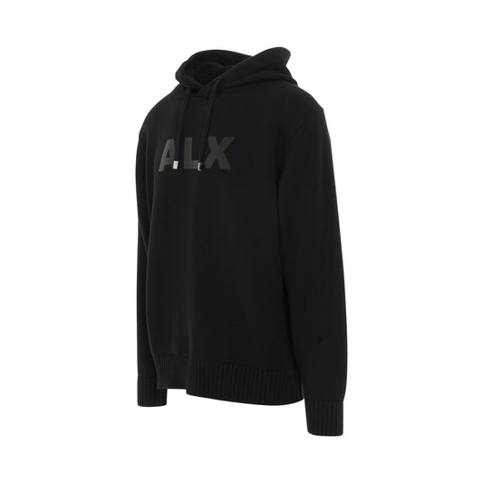 Logo Print Knit Hoodie in Black