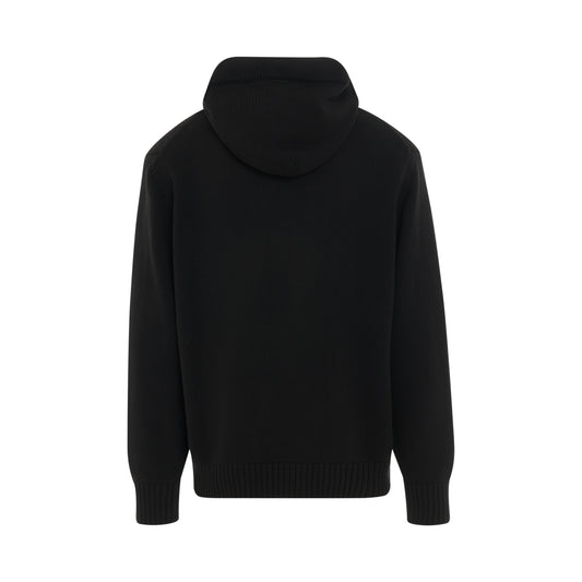 Logo Print Knit Hoodie in Black