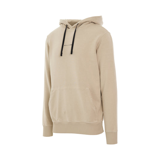 Double Print Logo Hoodie in Off Tan