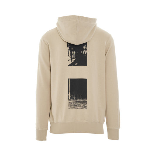 Double Print Logo Hoodie in Off Tan