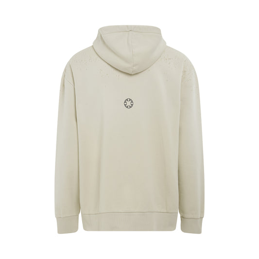 Printed Logo Treated Hoodie in Off White