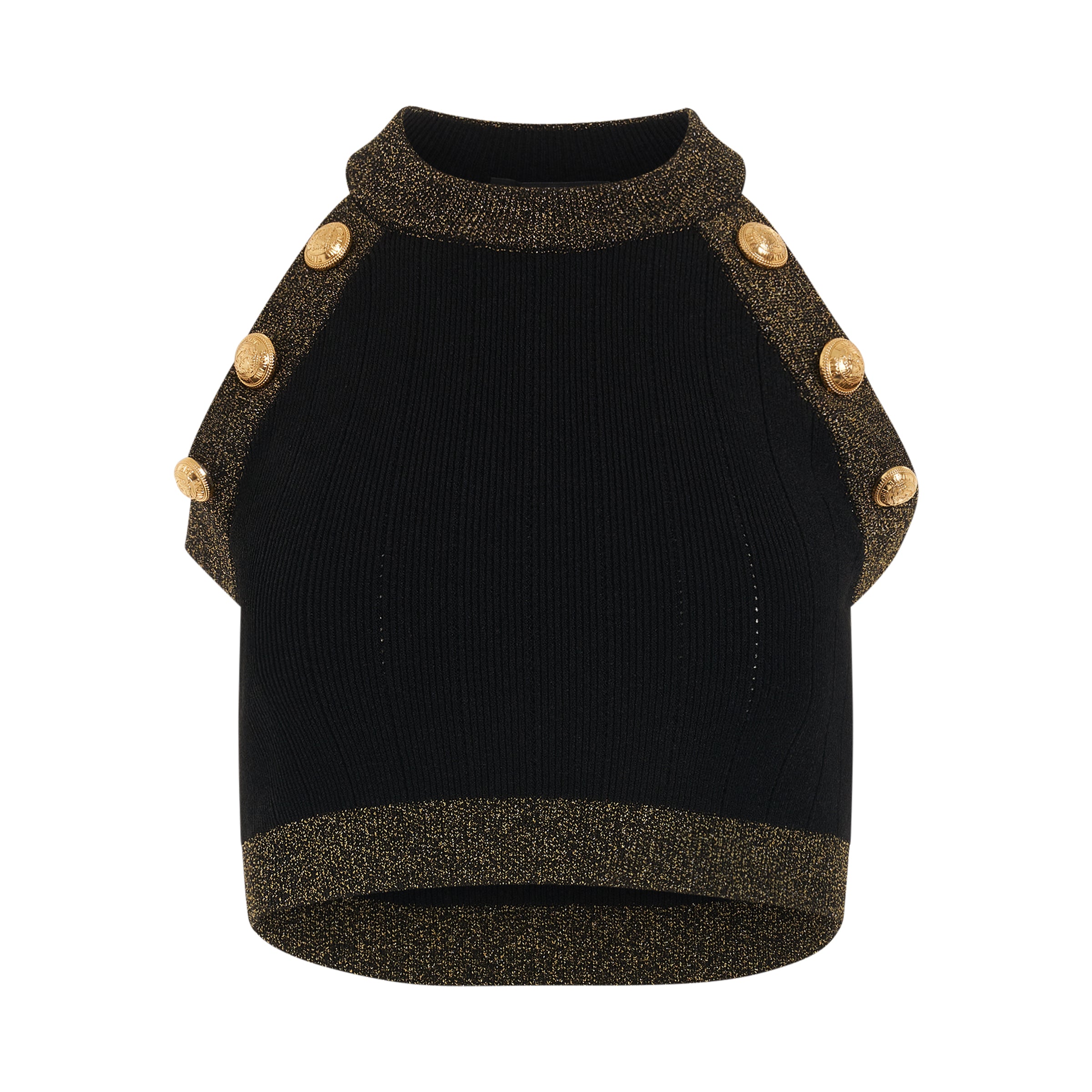 6 Button Golden Edge Knit Cropped Top in Black/Gold