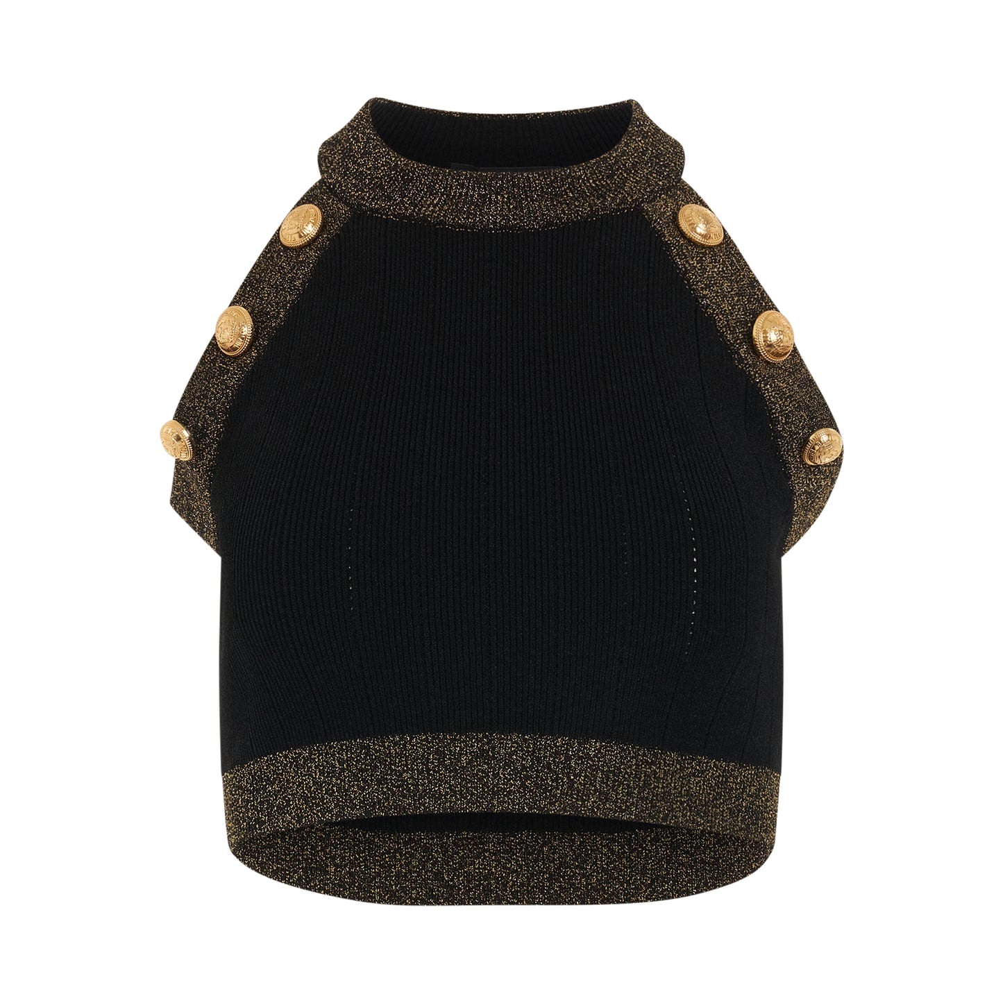 6 Button Golden Edge Knit Cropped Top in Black/Gold