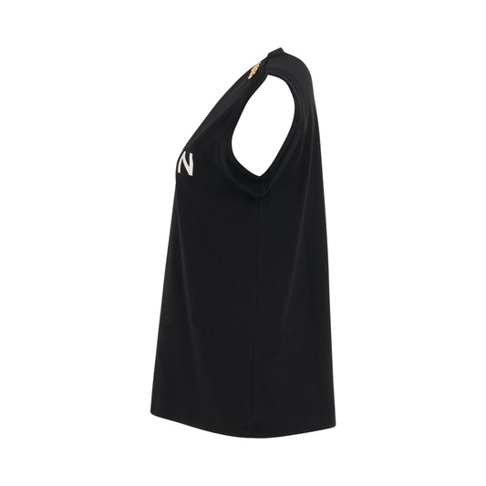 3 Button Logo Print Tank Top in Black/White