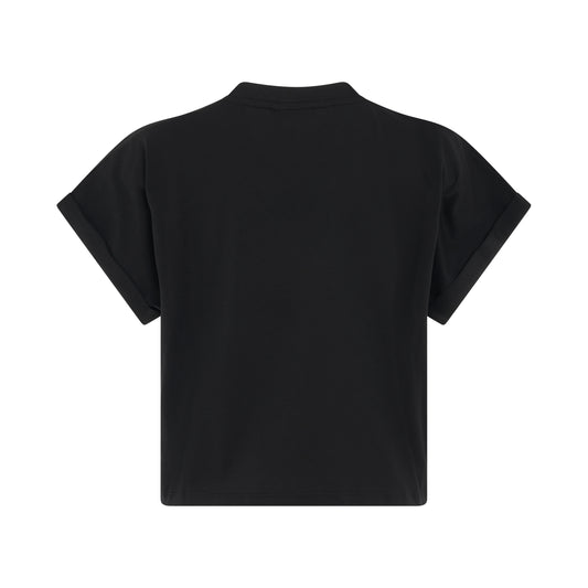 Flock Detail Cropped T-Shirt in Black/White