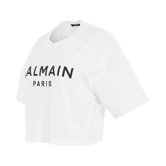 Logo Print Cropped T-Shirt in White/Black