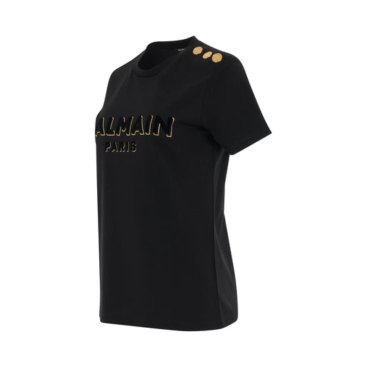 3 Button Logo Mettalic Flock T-Shirt in Black/Gold