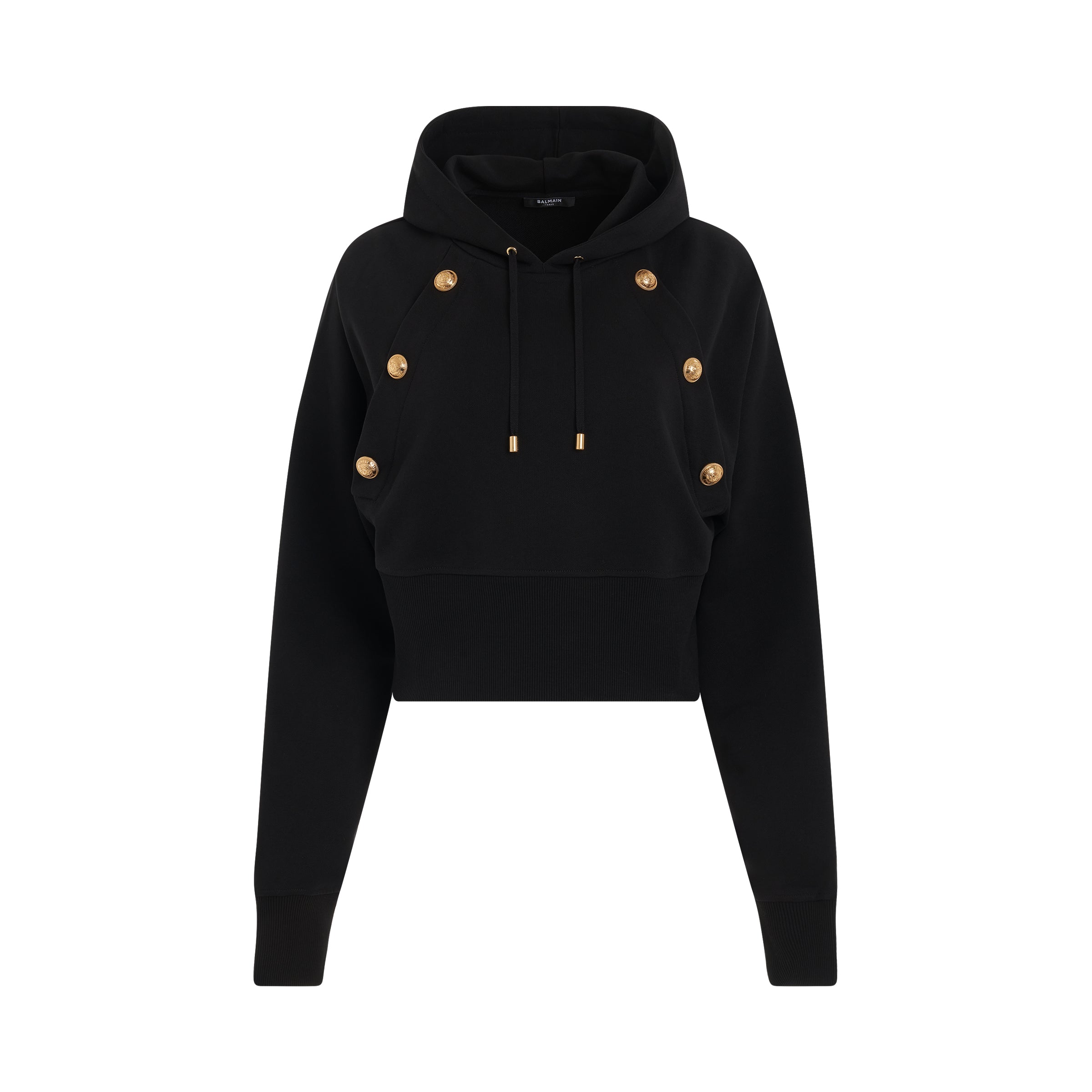 Buttonned Cropped Hoodie in Black