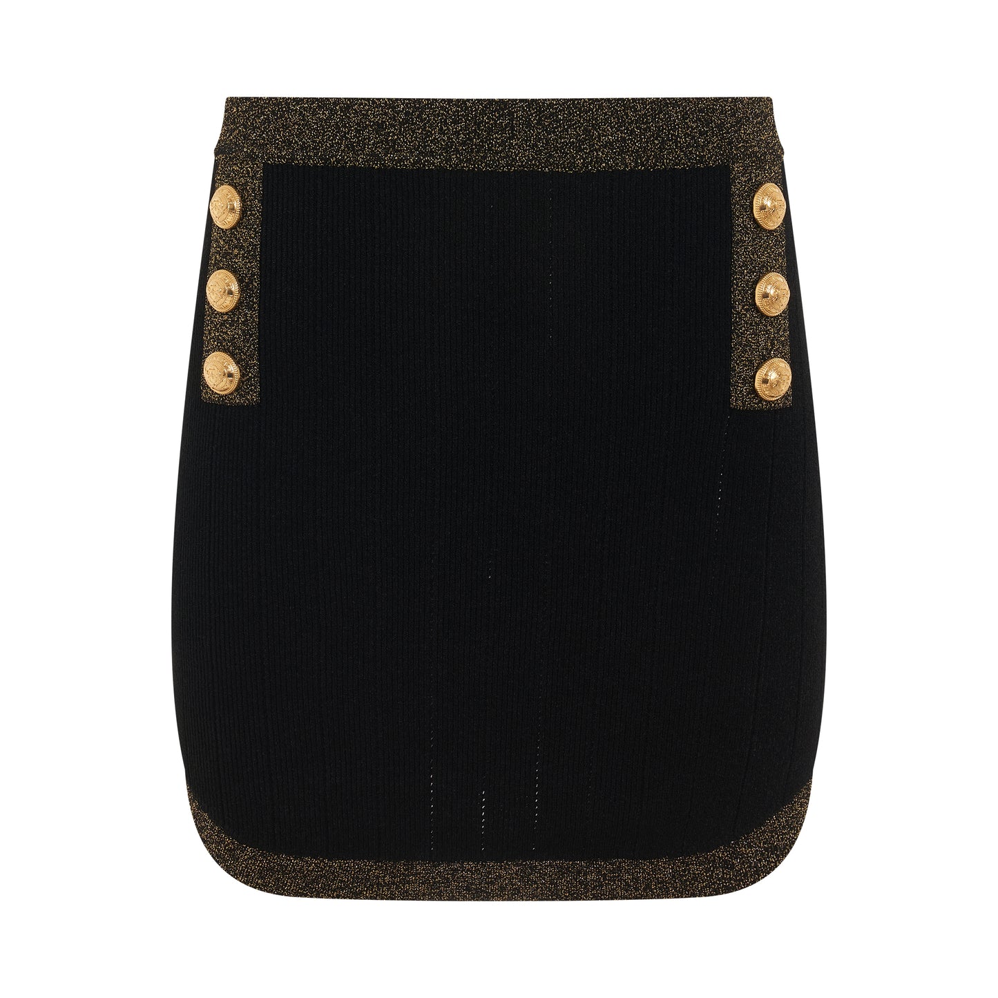 6 Button Golden Edge Knit Short Skirt in Black/Gold