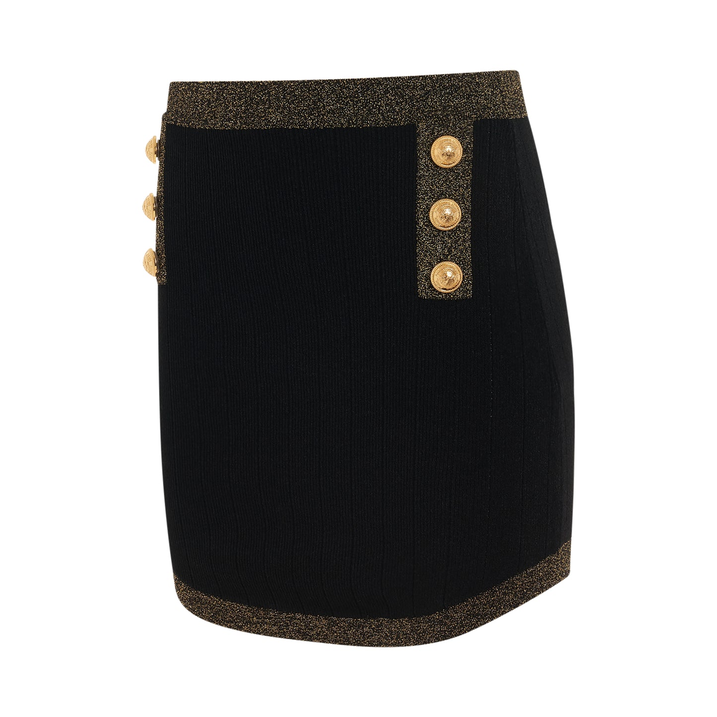 6 Button Golden Edge Knit Short Skirt in Black/Gold