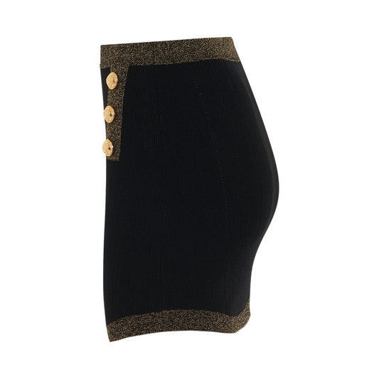 6 Button Golden Edge Knit Short Skirt in Black/Gold