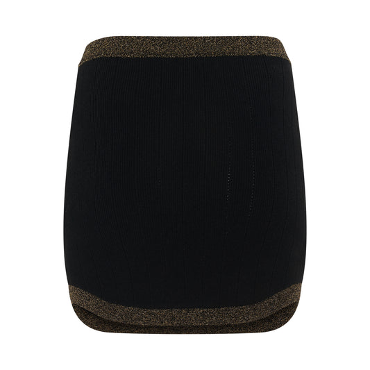 6 Button Golden Edge Knit Short Skirt in Black/Gold