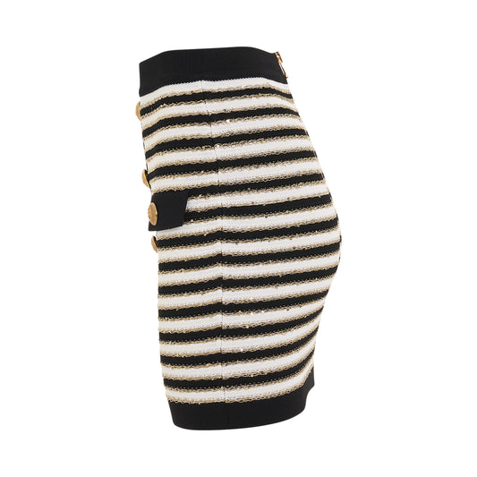 Buttoned Striped Knit Skirt in Black/White/Gold