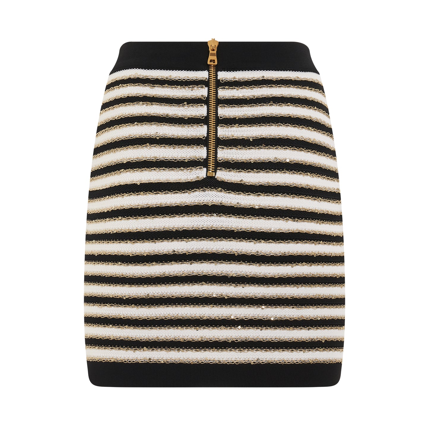 Buttoned Striped Knit Skirt in Black/White/Gold