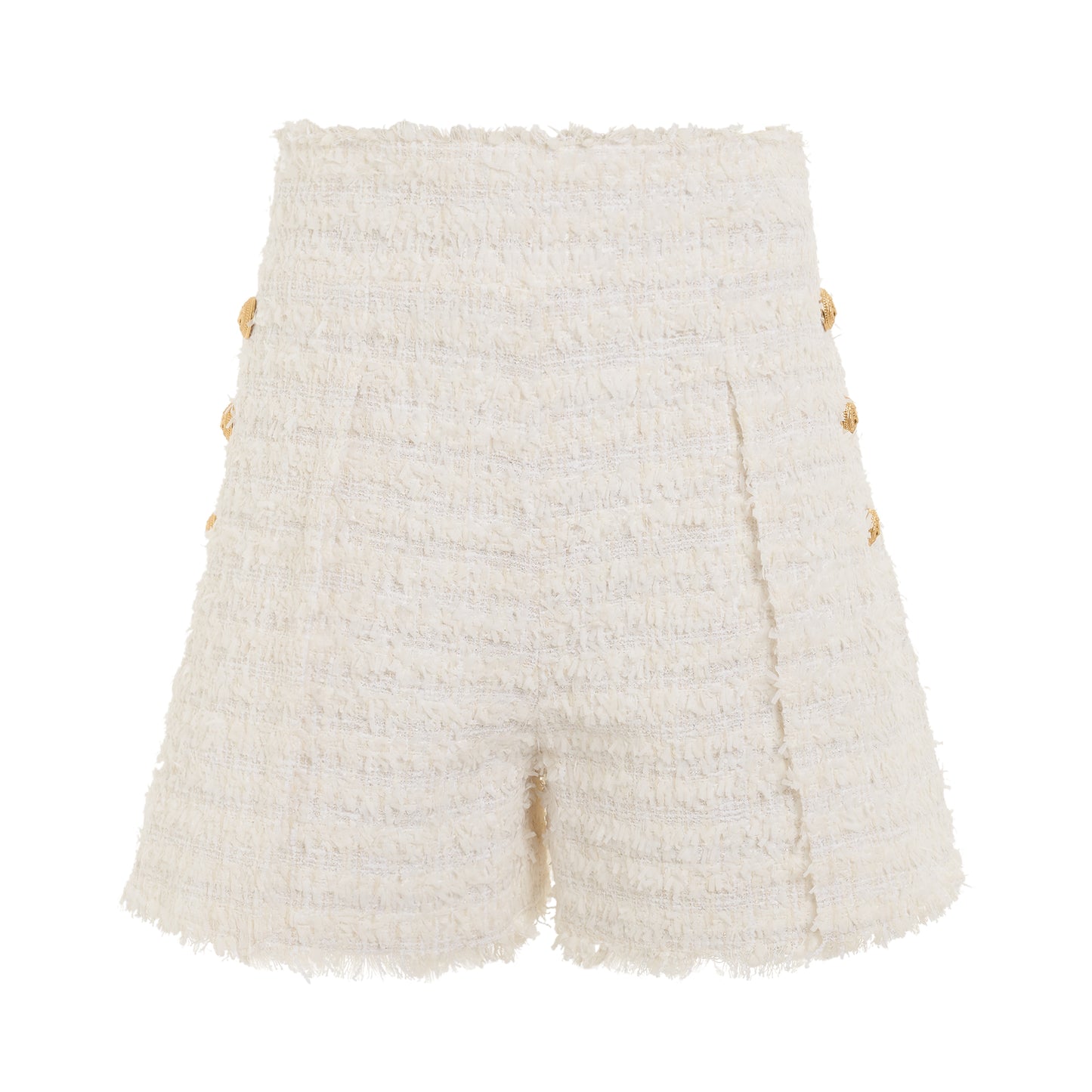 High Waisted 6 Button Tweed Shorts in White