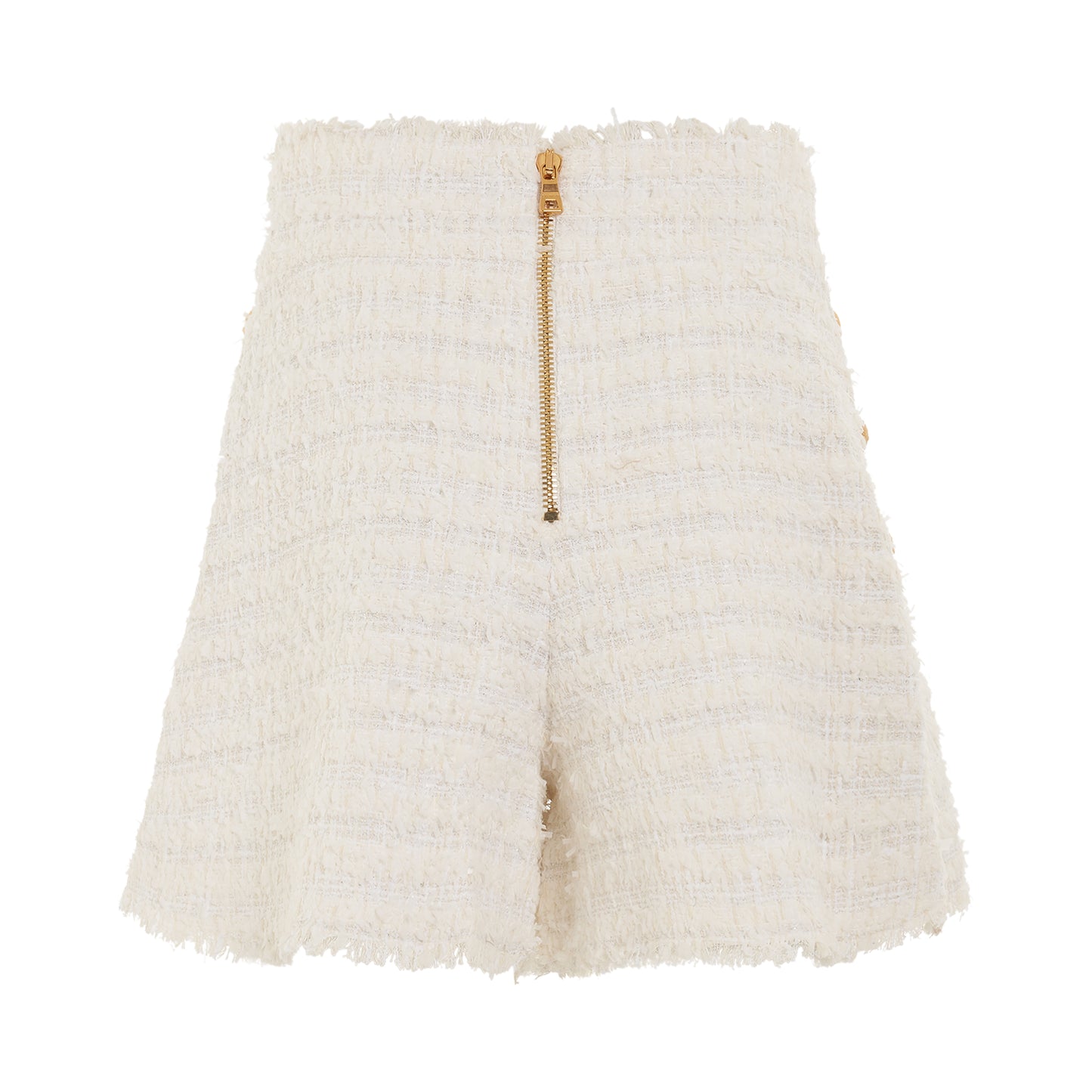 High Waisted 6 Button Tweed Shorts in White