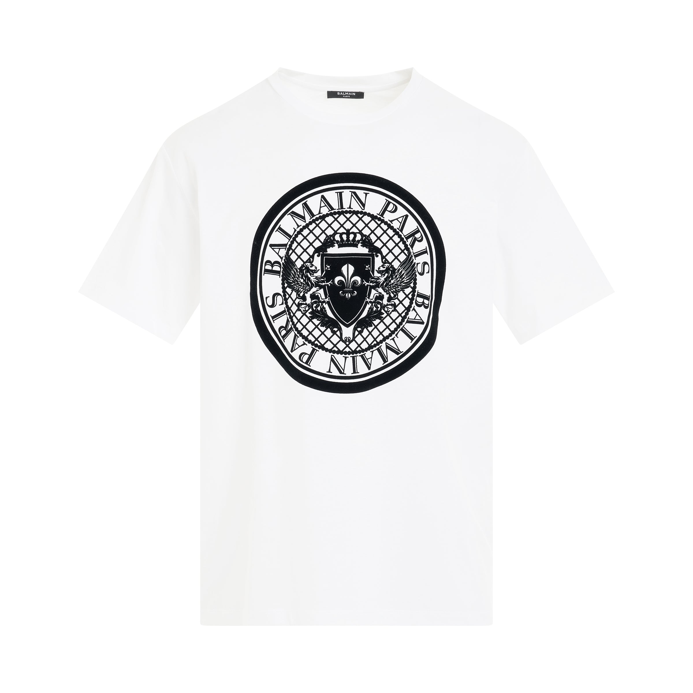 Coin Flock Straight Fit T-Shirt in White/Black