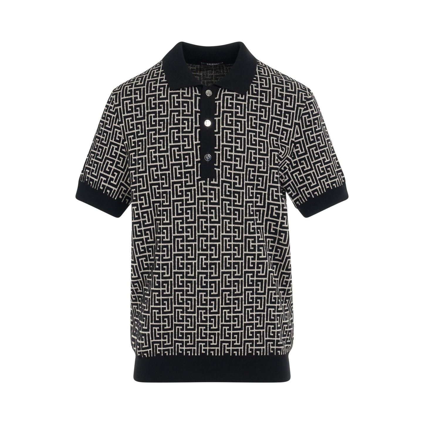 Monogram Wool & Linen Polo Shirt in Ivory/Black