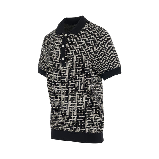 Monogram Wool & Linen Polo Shirt in Ivory/Black