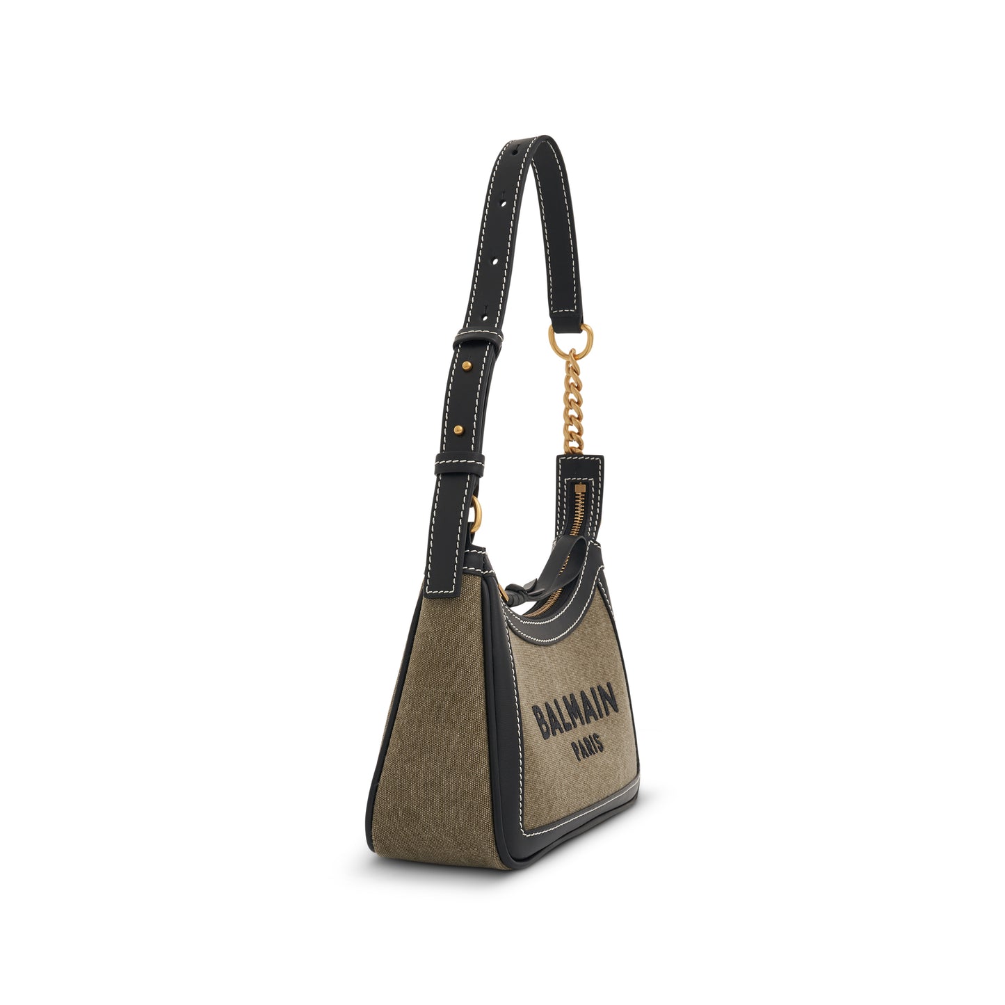 B-Army Canvas & Logo Shoulder Bag in Khaki/Black