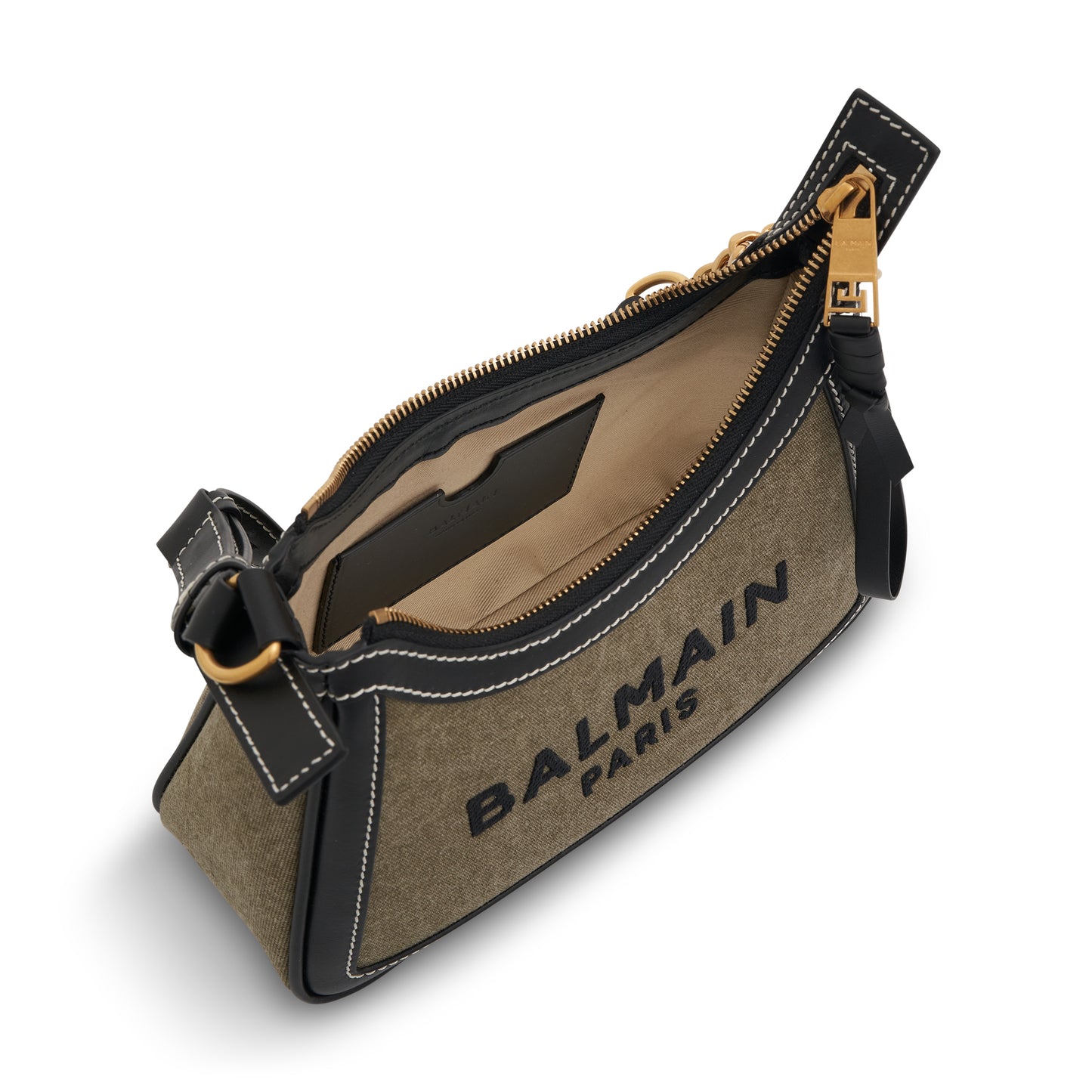 B-Army Canvas & Logo Shoulder Bag in Khaki/Black