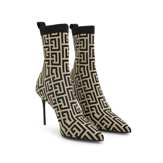 Skye Monogram Knit Ankle Boot in Ivory/Black