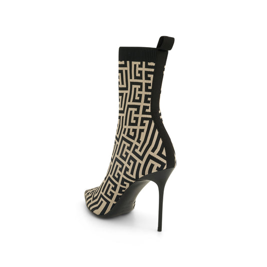 Skye Monogram Knit Ankle Boot in Ivory/Black