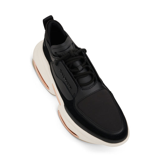 B-Bold Low Calfskin & Suede Sneaker in Black/White