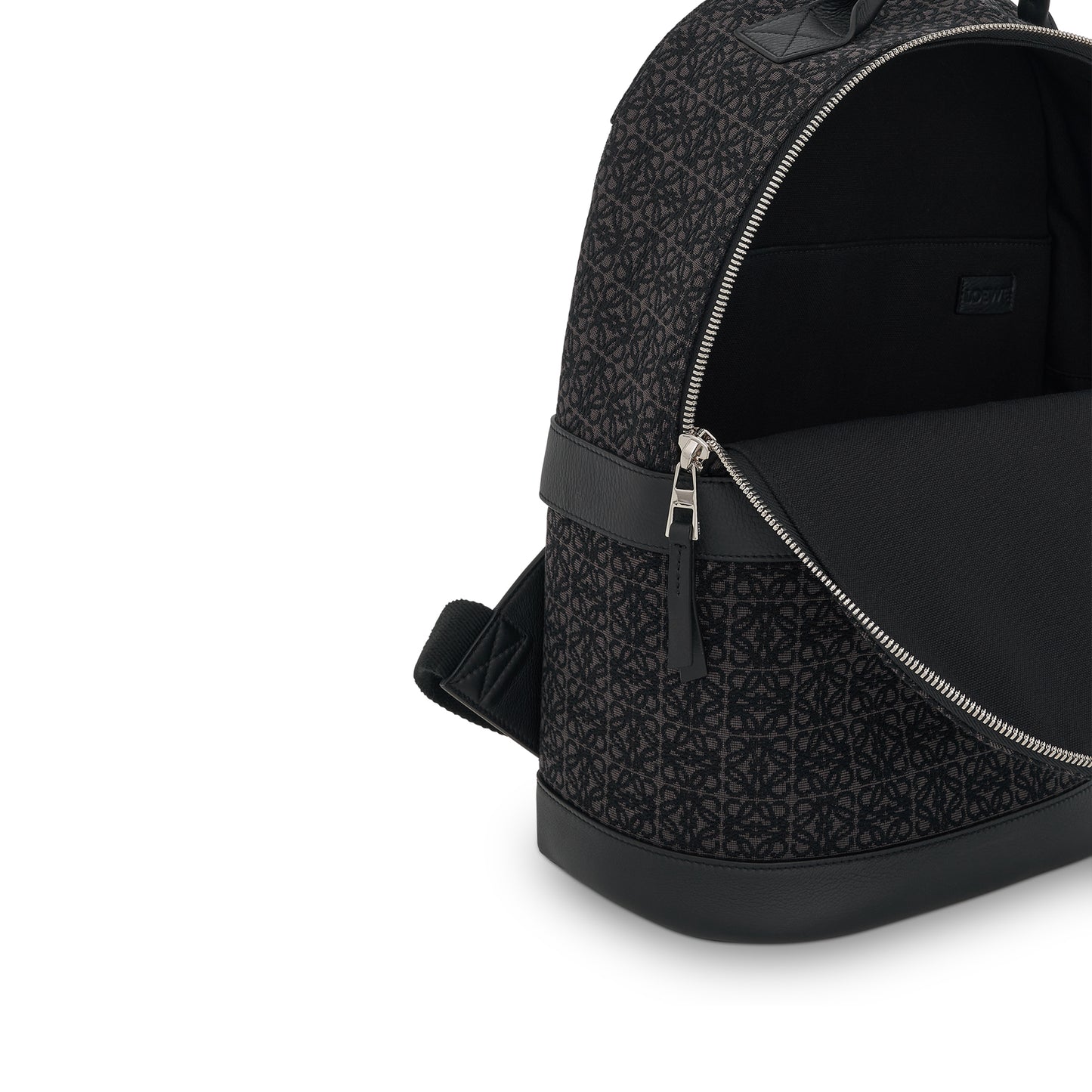 Round Backpack in Anagram Jacquard and Calfskin in Anthracite
