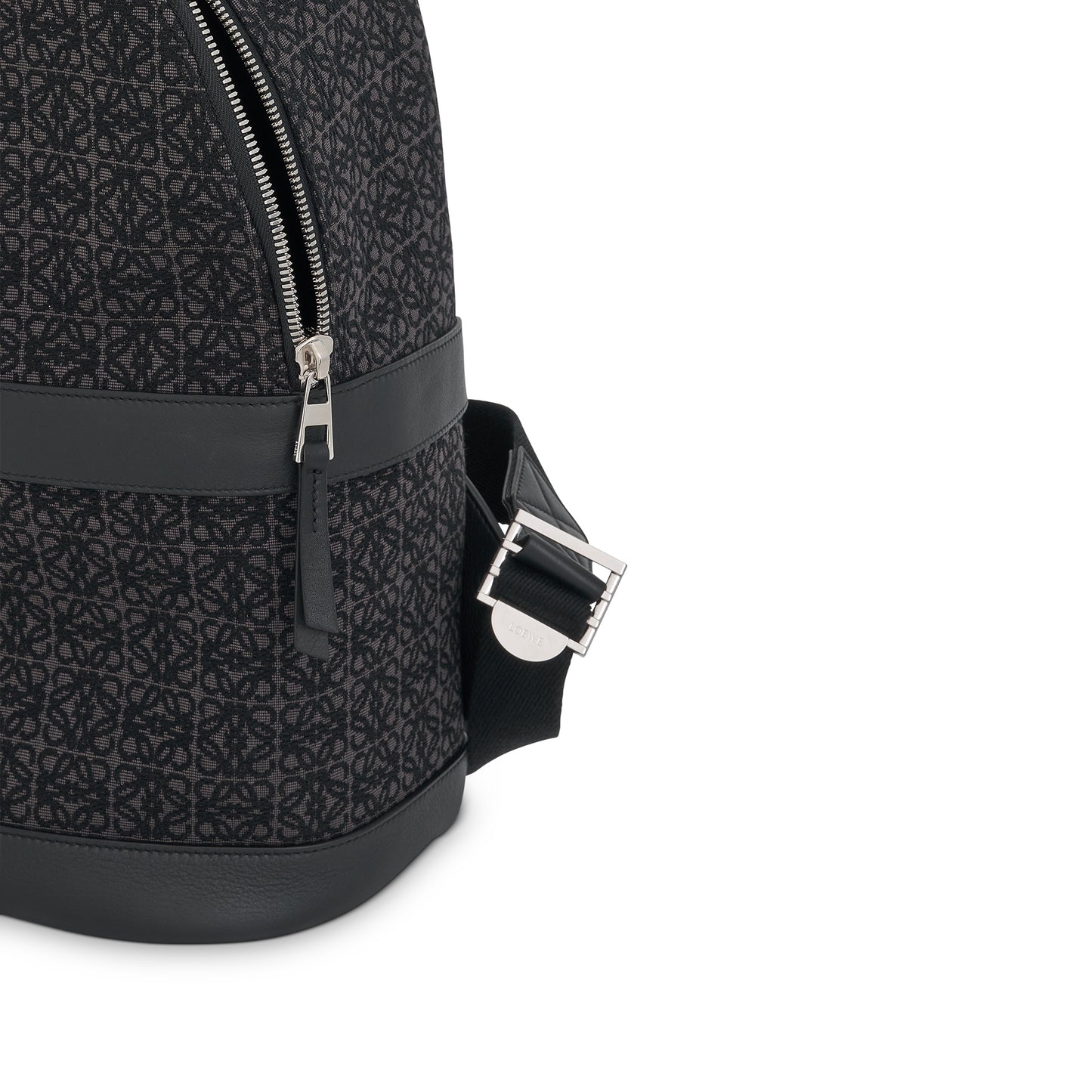 Round Backpack in Anagram Jacquard and Calfskin in Anthracite