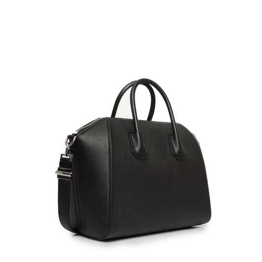 Medium Antigona Bag in Grained Leather in Black