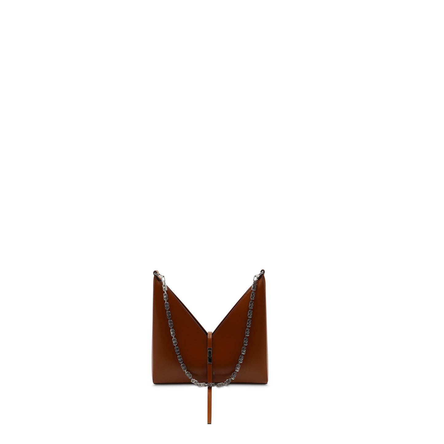 Small Cut Out Bag with Chain in Box Leather in Chestnut