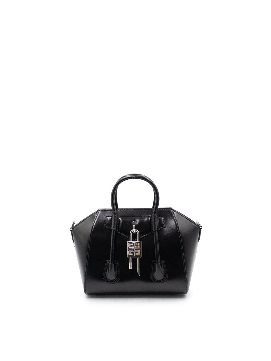 Mini Antigona Lock Bag in Box Leather in Black