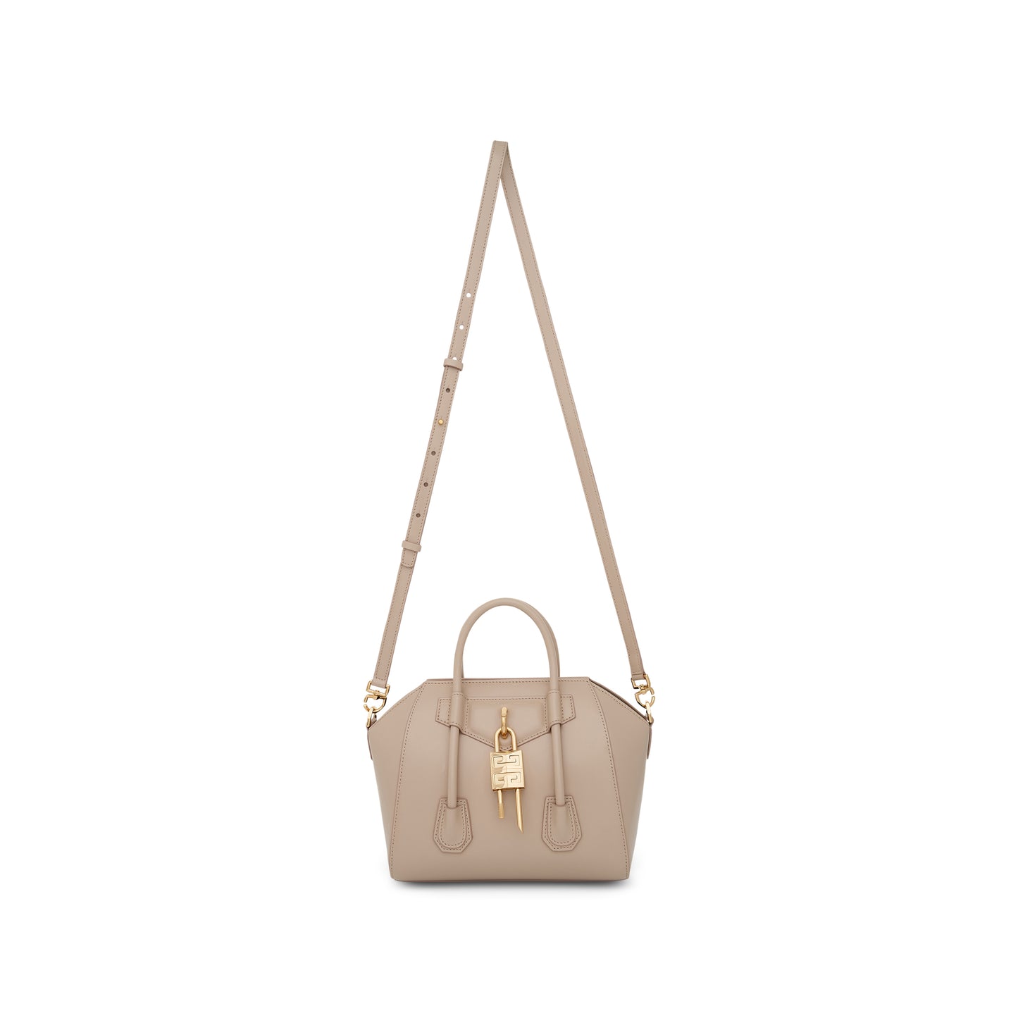 Mini Antigona Lock Bag in Box Leather in Natural Beige