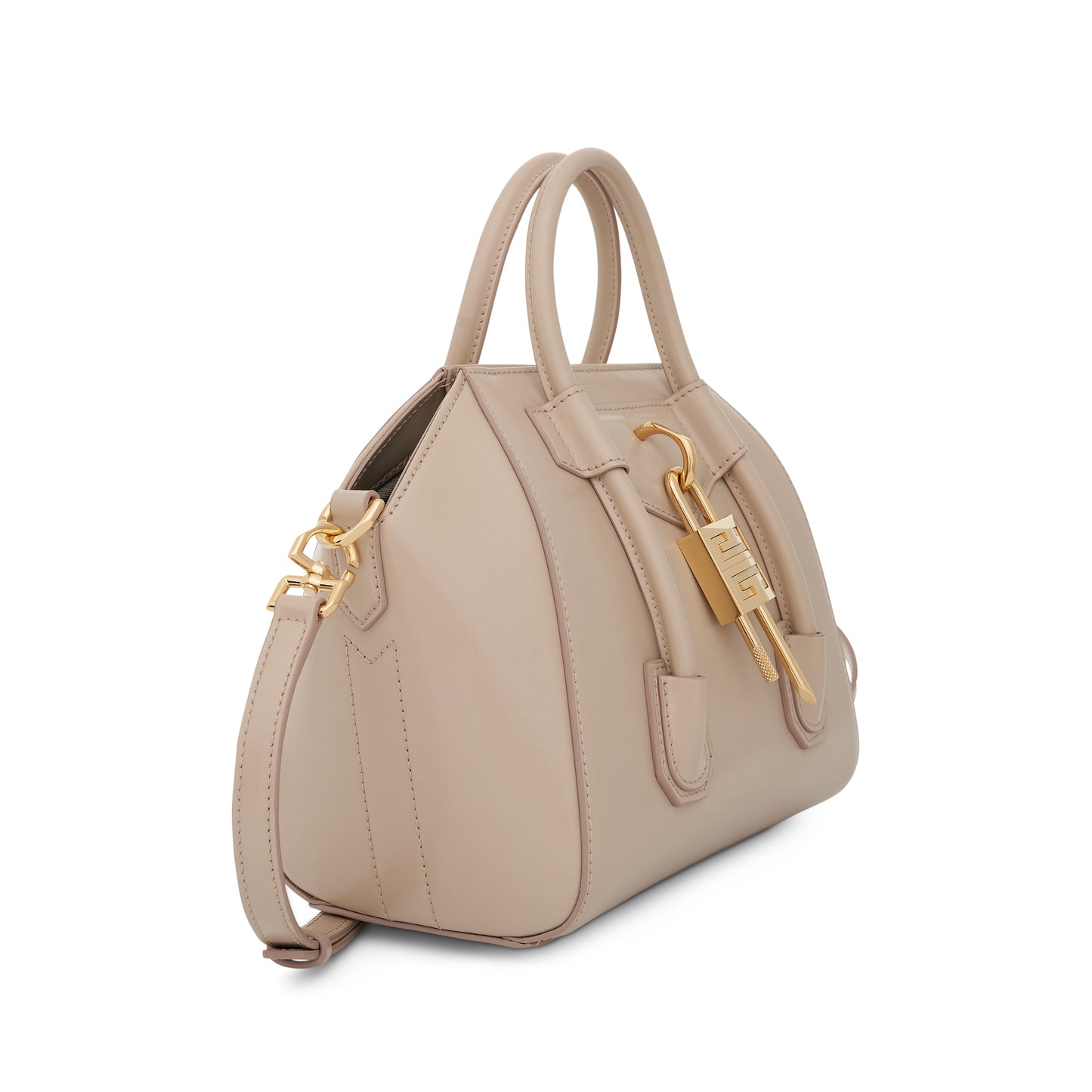 Mini Antigona Lock Bag in Box Leather in Natural Beige