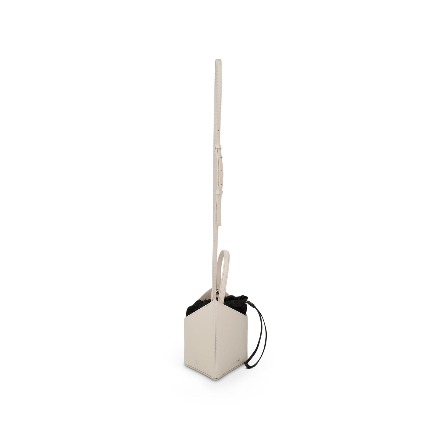 Mini Cut Out Bucket Bag in Box Leather in Ivory