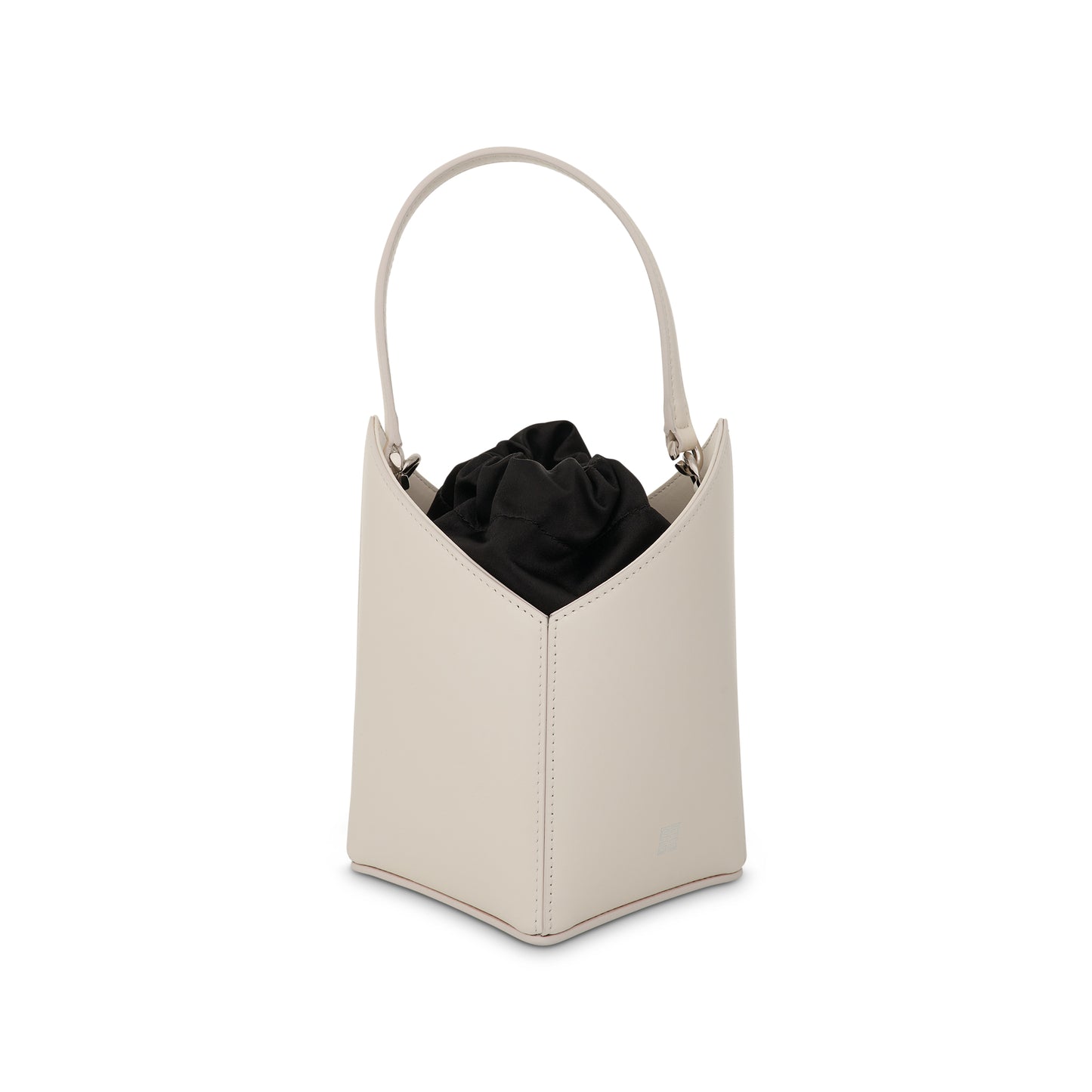 Mini Cut Out Bucket Bag in Box Leather in Ivory