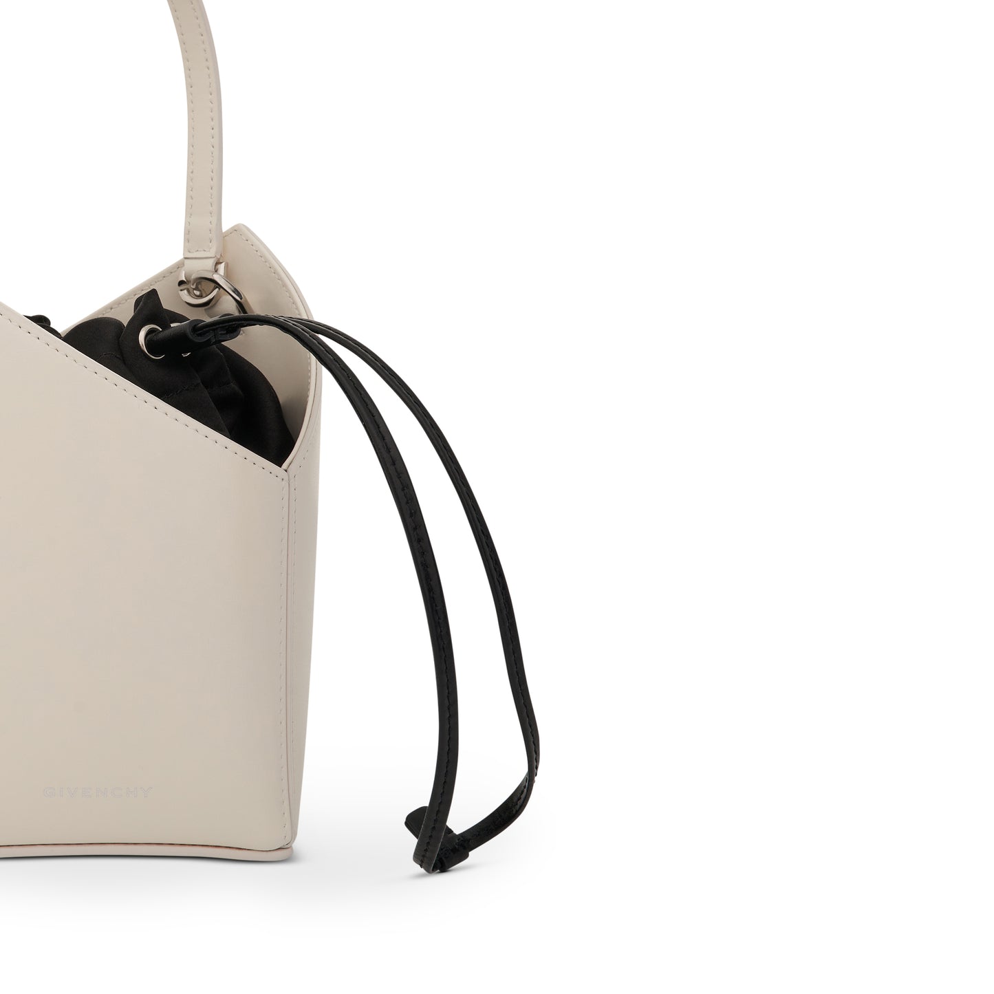 Mini Cut Out Bucket Bag in Box Leather in Ivory