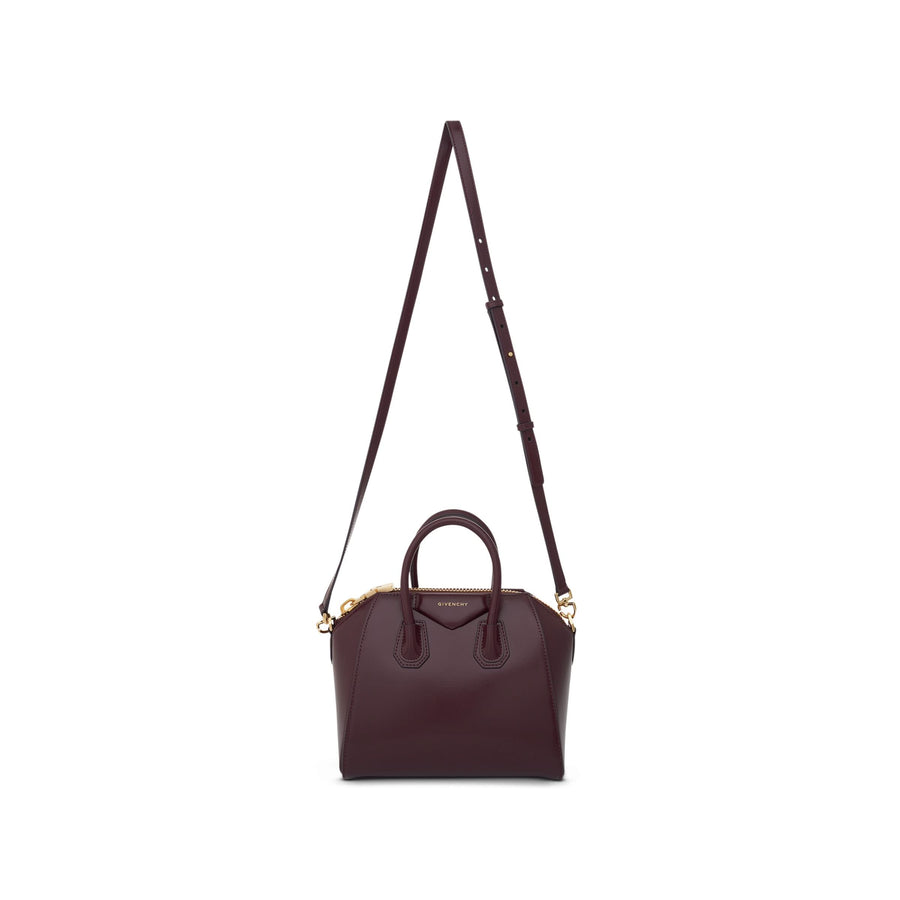 Mini Antigona Bag in Box Leather with GHW in Oxblood Red