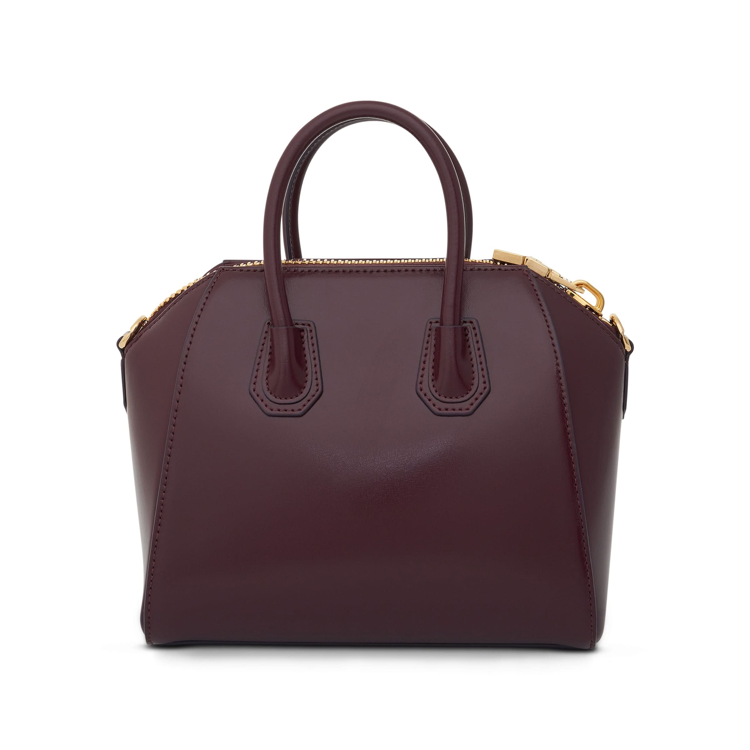 GIVENCHY Mini Antigona Bag in Box Leather with GHW in Oxblood Red With Strap from MARAIS