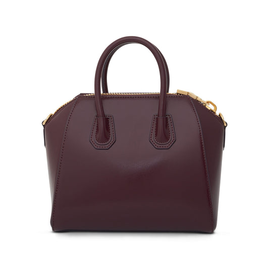Mini Antigona Bag in Box Leather with GHW in Oxblood Red