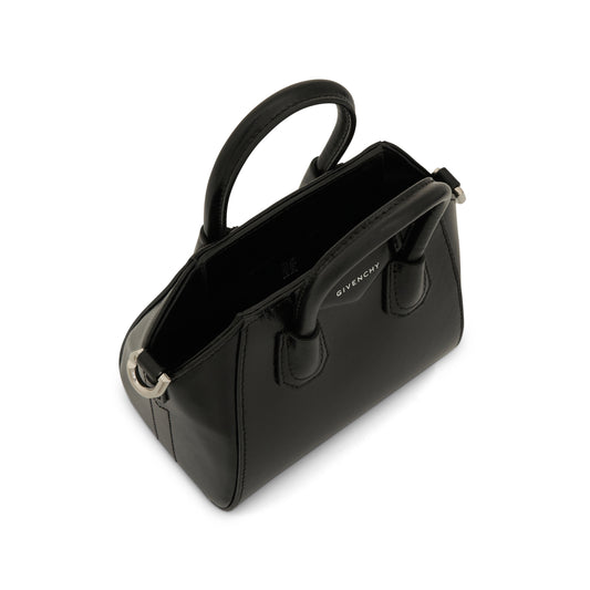 Micro Antigona Bag in Box Leather in Black