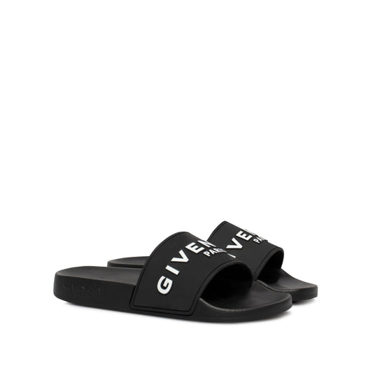 Logo Flat Sandal in Black