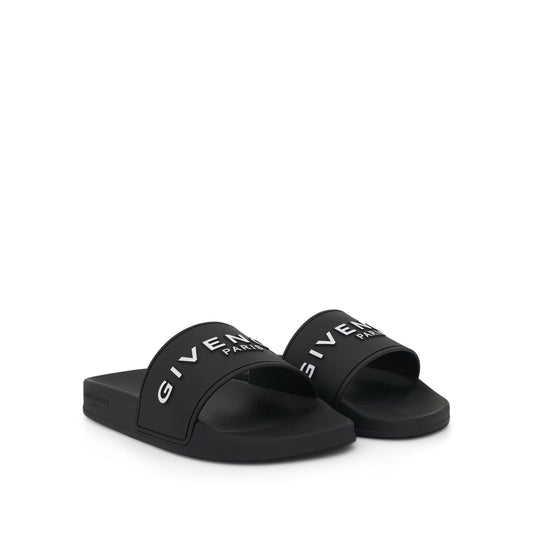 Logo Slide Flat Sandals in Black