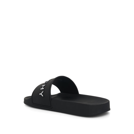 Logo Slide Flat Sandals in Black