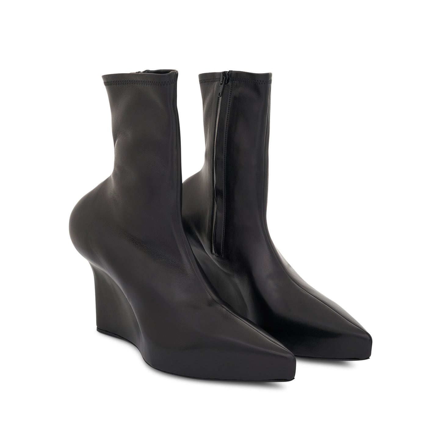 Wedge Ankle Boot in Stretch Leather in Black
